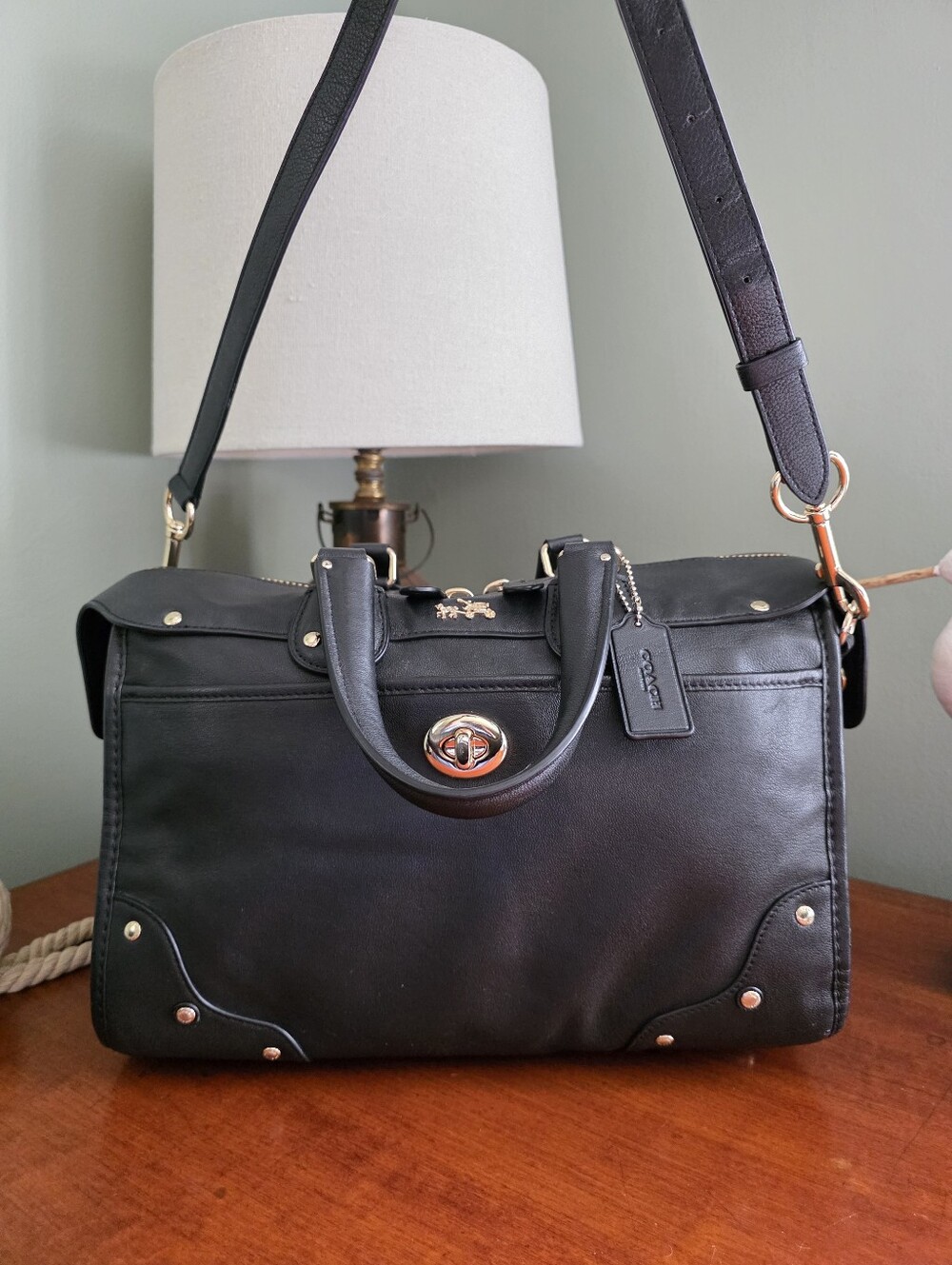 Coach F33689 Rhyder Black Leather Satchel Doctor Bag Crossbody Y2K - Picture 16 of 16